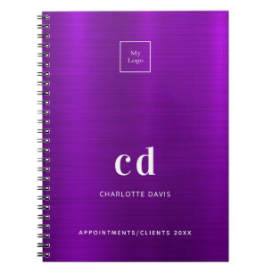 Caderno Espiral Logotipo comercial monograma metálico roxo