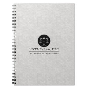Caderno Espiral Logotipo da Justiça em Linho Cinza Claro Preto
