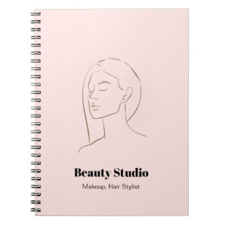Caderno Espiral Logotipo de face minimalista Cabelo de beleza rosa