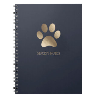 Caderno Espiral Logotipo De Impressão Da Pata De Marinho E Dourado