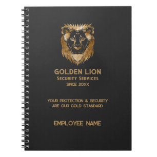 Caderno Espiral Logotipo de Leão em Ouro Preto Luxuoso para Negóci
