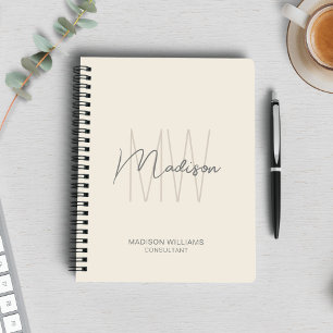 Caderno Espiral Logotipo de Monograma Moderno Consultor Bege Creme