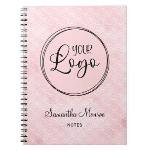 Caderno Espiral Logotipo de Negócios Glam Sereia Rosa Corada Reuni
