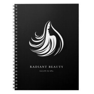 Caderno Espiral Logotipo de Silhueta Feminina de Salão de Cabelos 