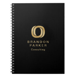 Caderno Espiral Logotipo Dourado profissional simples em preto
