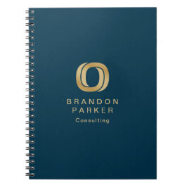 Caderno Espiral Logotipo Dourado profissional simples Marinho azul