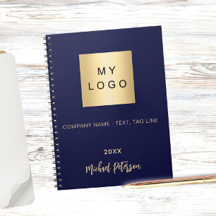 Caderno Espiral Logotipo empresarial azul marinho dourado nome
