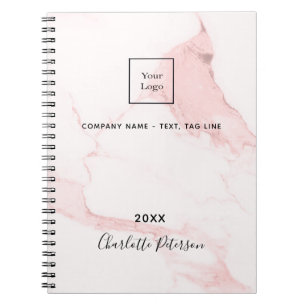 Caderno Espiral logotipo empresarial elegante nome mármore rosa ru