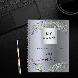Caderno Espiral logotipo empresarial flores de lavanda violeta pra