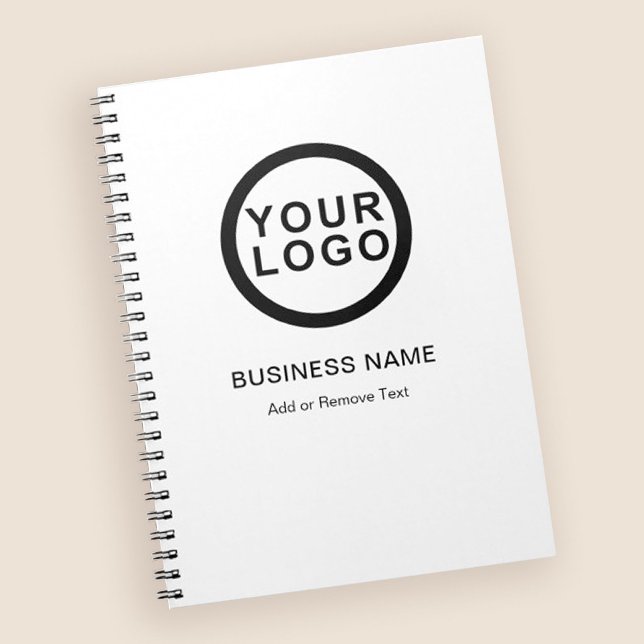 Caderno Espiral Logotipo Empresarial Moderno Branco  (Stylishly Personalize with Your Custom Logo, Business Name & Optional Text.)