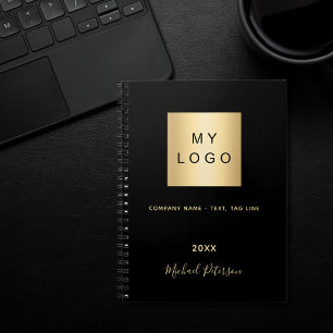 Caderno Espiral Logotipo empresarial monograma elegante preto dour