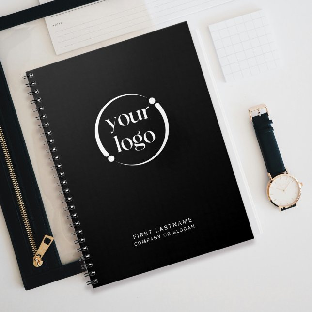 Caderno Espiral Logotipo moderno simples em preto (Personalize with your logo and text.)