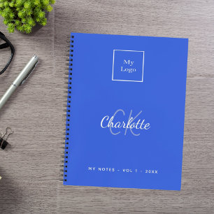 Caderno Espiral Logotipo monograma azul real moderno negócio