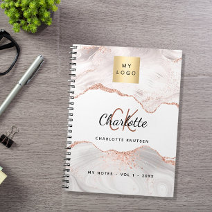 Caderno Espiral Logotipo monograma de ágata em ouro rosa elegante 