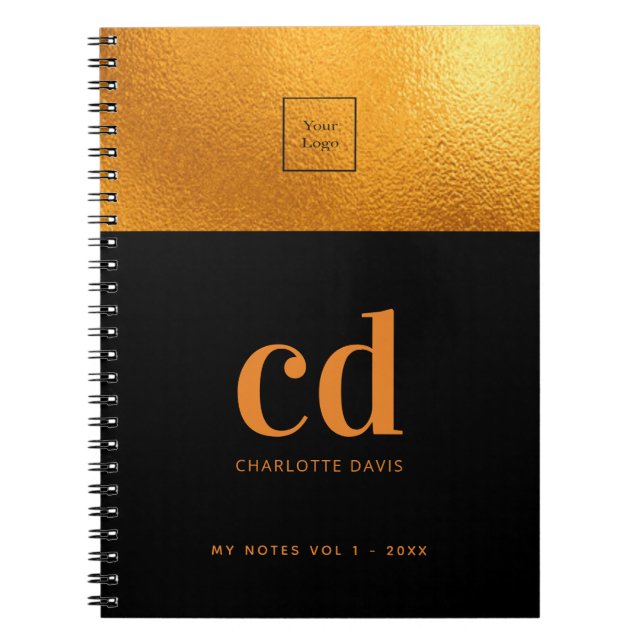 Caderno Espiral Logotipo monograma inicial preto dourado luxuoso p (Frente)