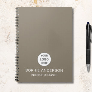 Caderno Espiral Logotipo Personalizado Moderno Bege Negócios Profi