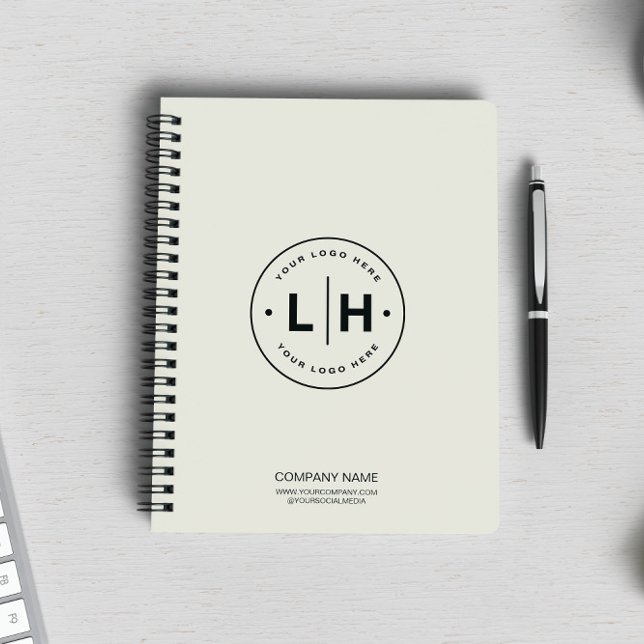 Caderno Espiral Logotipo Personalizado Moderno Empresa (Modern Minimal Custom Business Logo Neutral Tone Notebook by MINTIC DESIGN STUDIO)