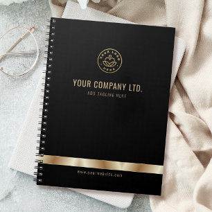Caderno Espiral Logotipo Personalizado Preto Elegante Dourado