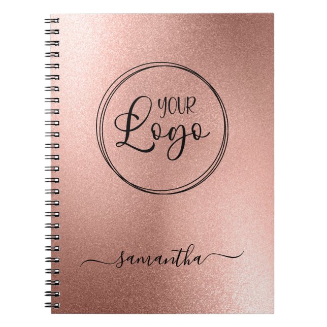 Caderno Espiral Logotipo personalizado Rosa Gold Foil Look (Frente)