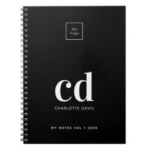 Caderno Espiral Logotipo preto branco monograma iniciais negócios