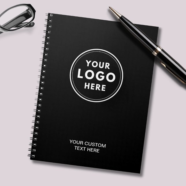 Caderno Espiral Logotipo Preto Simples Profissional  (Simple Logo Notebook in classic black. Add your own logo & custom text. Small business merchandise.)