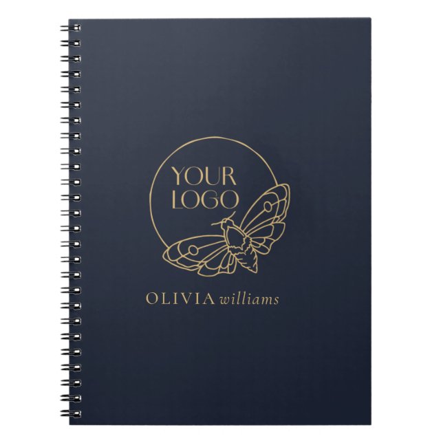 Caderno Espiral Logotipo Profissional Simples Azul Naval Dourado M (Frente)