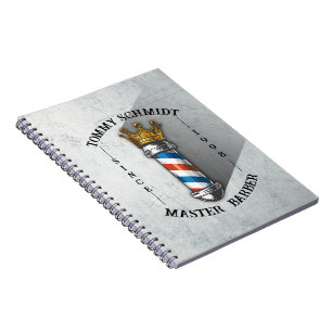 Caderno Espiral Loja de Cabelo Barbeiro Rei Coroa Poste de Barbeir