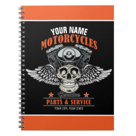 Caderno Espiral Loja de Motocicletas Personalizada Caveira Voadora