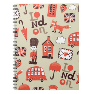 Caderno Espiral London Childish Design de Padrão Engraçado