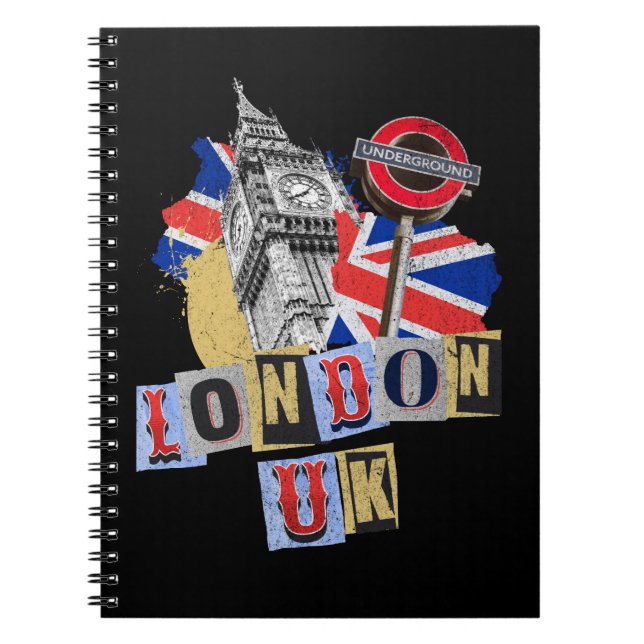 Caderno Espiral London UK Retro style design (Frente)