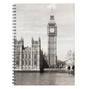 Caderno Espiral Londres antiga, preto e branco.