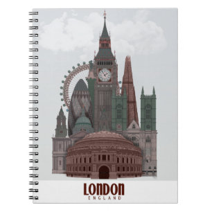 Caderno Espiral Londres em Nuvens Vermelhas e Verde