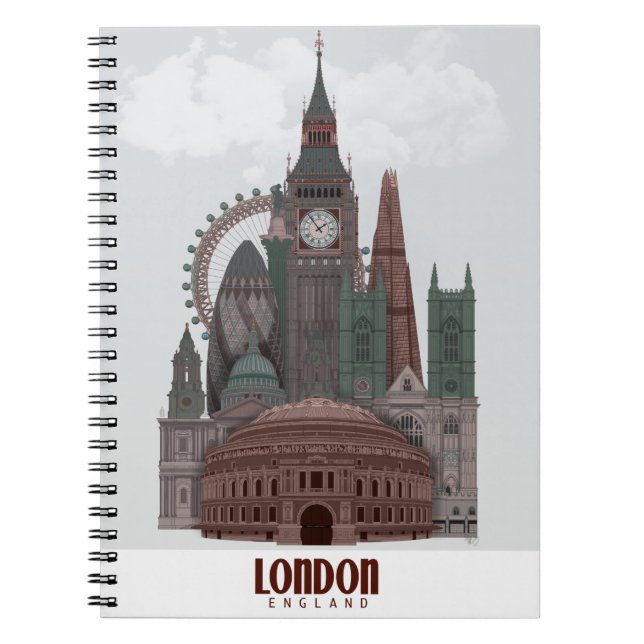 Caderno Espiral Londres em Nuvens Vermelho e Verde (Frente)