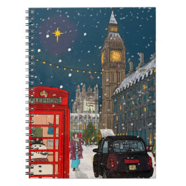 Caderno Espiral Londres Noite de Natal Cityscape com inspiração re