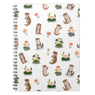 Caderno Espiral Lontras e Folhas de Nenúfar em Branco