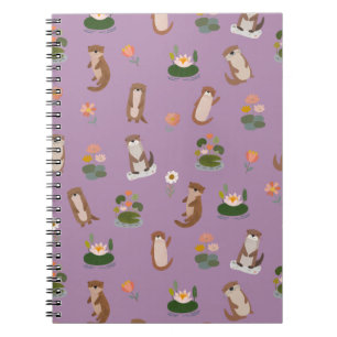 Caderno Espiral Lontras e Folhas de Nenúfar em Roxo Claro