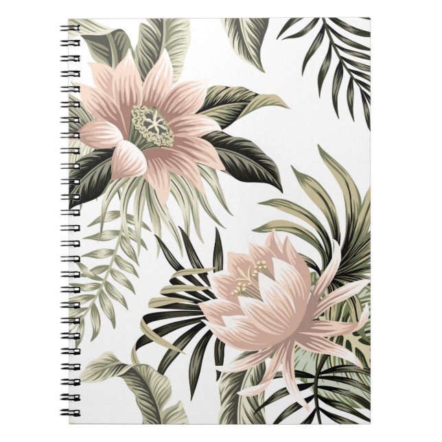 Caderno Espiral Lótus cor-de-rosa, palmeiras, bananas (Frente)