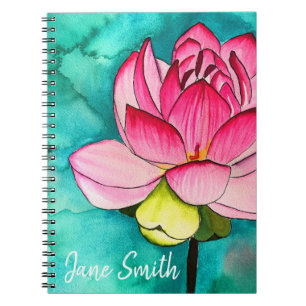Caderno Espiral Lótus de flor rosa, cor de água doce