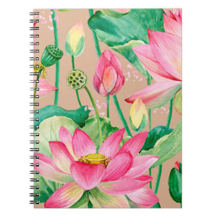 Caderno Espiral lotus floresce um padrão perfeito. botânica aquáti