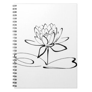 Caderno Espiral Lótus Flower Line Art Blossom Blogue Petal