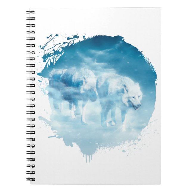 Caderno Espiral Loup Blanc Animal Vie Sauvage Jungle Nature (Frente)