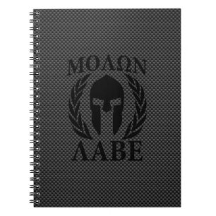 Caderno Espiral Louros do guerreiro de Molon Labe no carbono preto