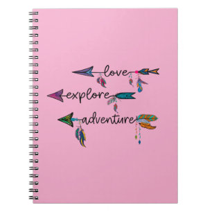 Caderno Espiral Love Explore Adventure Arrow Tribal Boho Design
