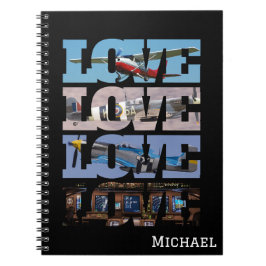 Caderno Espiral LOVE Foto Avião, Aviação, Minimalista 