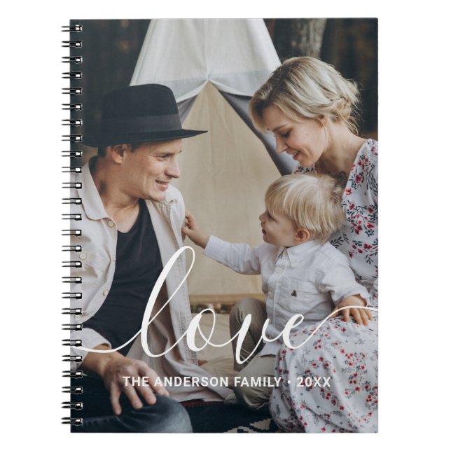 Caderno Espiral 'Love' Foto personalizada da família com nome pers (Frente)