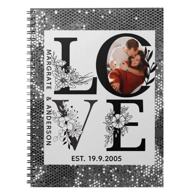 Caderno Espiral Love photo simple modern personalised gift silver (Frente)