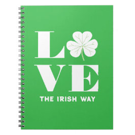 Caderno Espiral Love Shamrock Clover Irish Green White Text