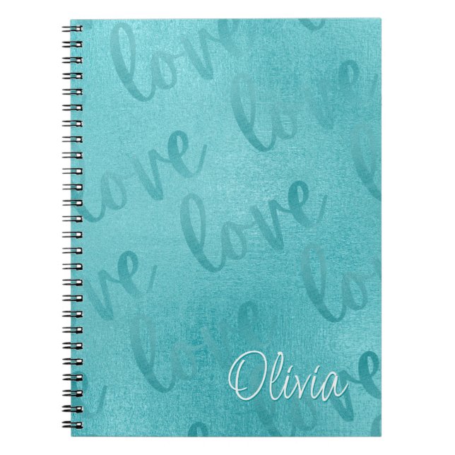 Caderno Espiral Love Teal Script Pattere Turquoise (Frente)