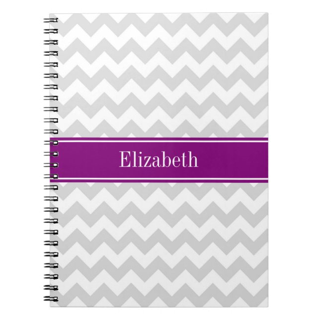 Caderno Espiral Lt Cinza White Chevron Purple Name Monograma (Frente)