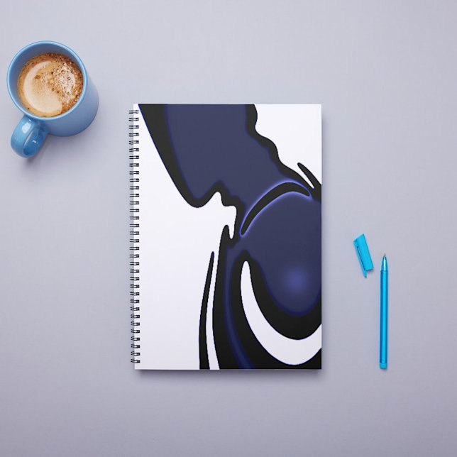 Caderno Espiral Lua azul: Abstrato azul, branco e preto (Criador carregado)